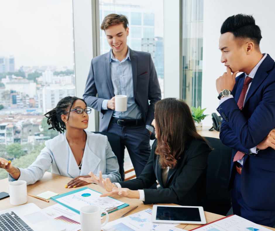 Recruitment professionals discussing business staffing requirements